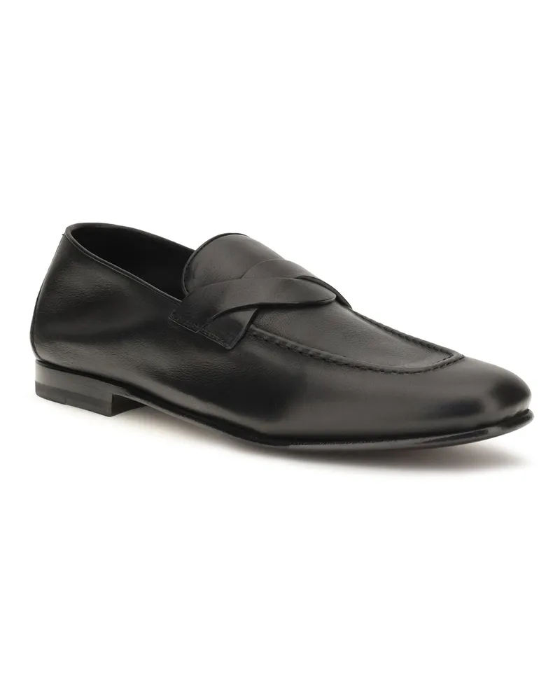 Tom Ford Men's Gigi Loafers With Woven Strap Black Calf Leather Bos Taurus Black