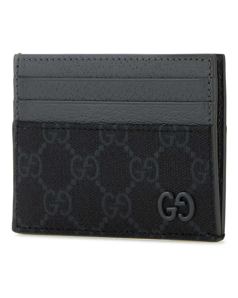 Gucci Men's Gg Fabric And Leather Card Holder Blacksteelsteel Portafogli Black