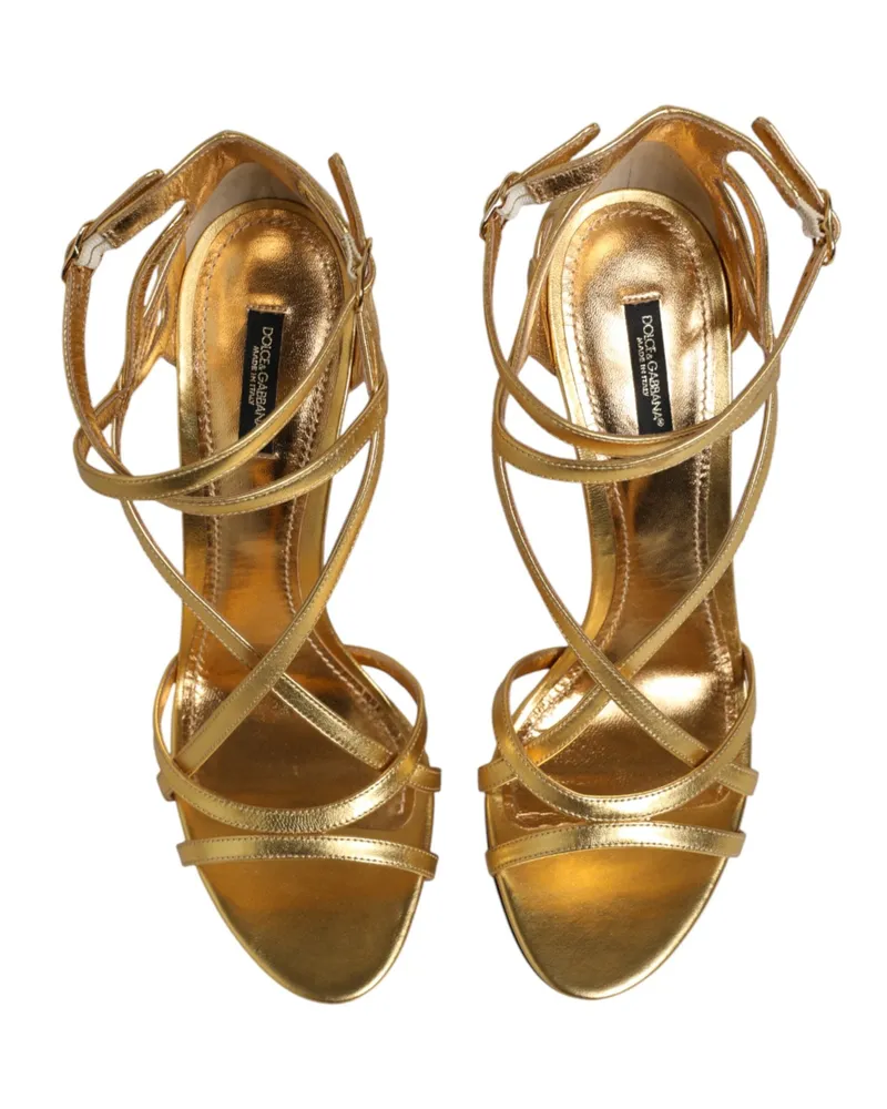 Dolce & Gabbana Women's Gold Leather Keira Heels Sandals Shoes Lamb Gold