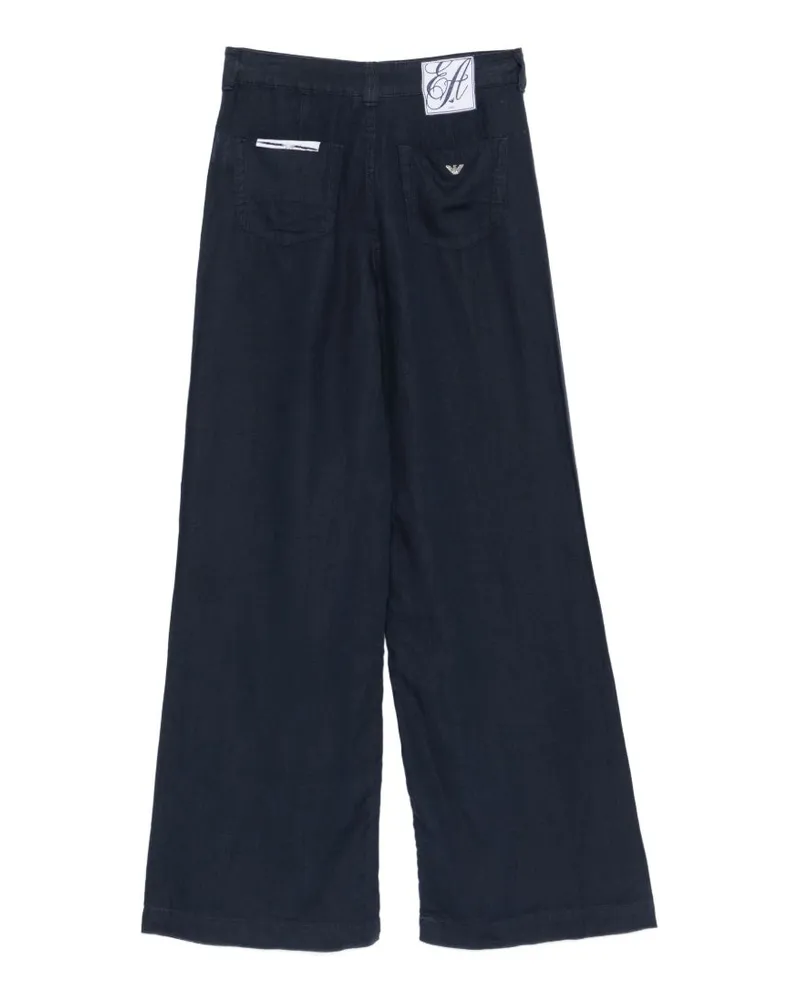 Emporio Armani Linen Wide-Leg Trousers — Navy Navy
