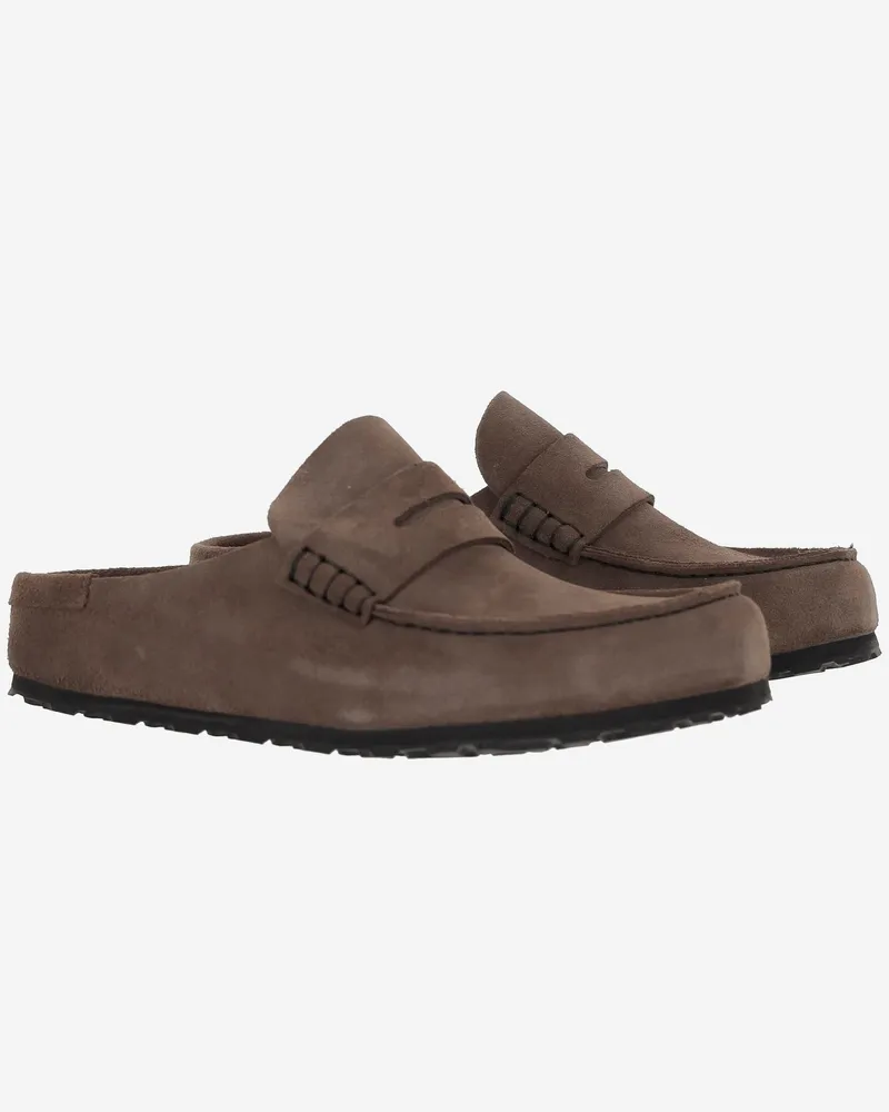 Birkenstock Unisex Loafers Naples Wrapped Brown Suede Leather Brown