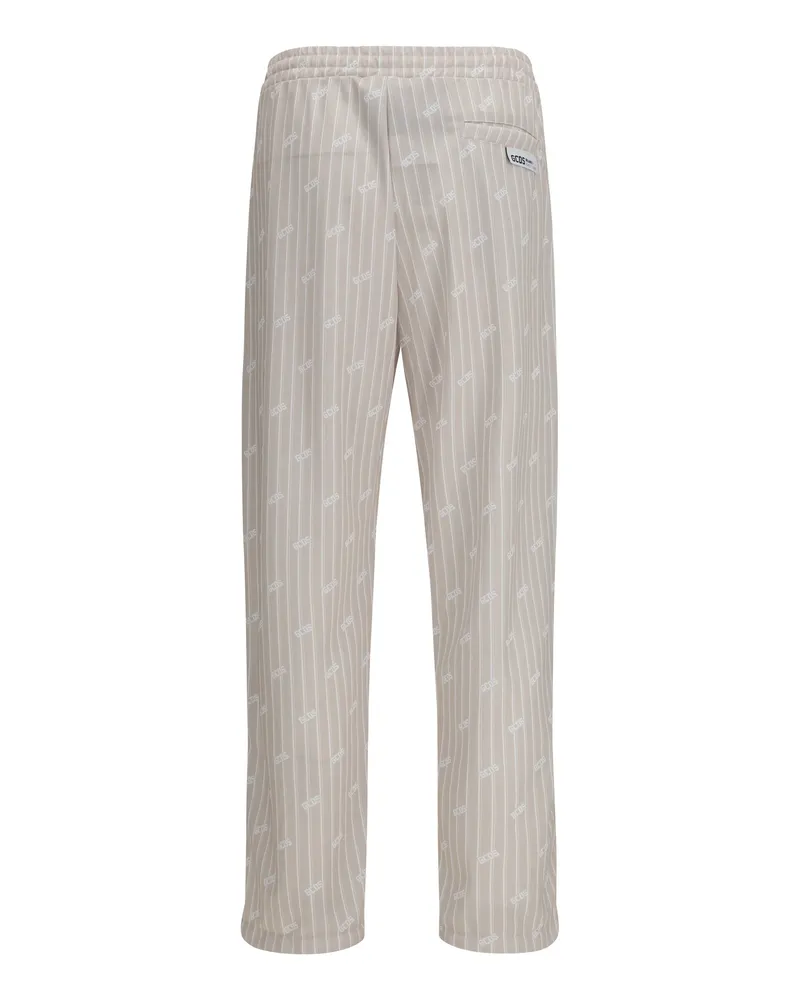 GCDS Men All-Over Logo Pinstripe Track Pants Sandshell-Bone Polyester Sandshell/bone Trousers Beige