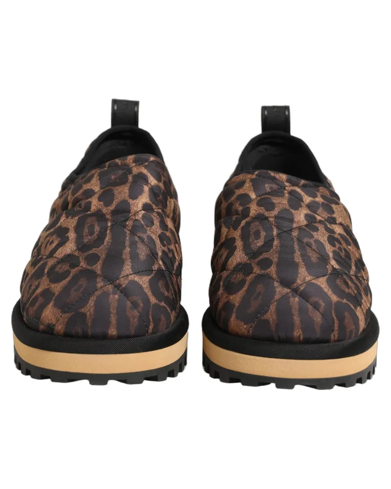 Dolce & Gabbana Brown Leopard Print Quilted Men Sneakers Shoes Elastane Polyester Viscose Brown