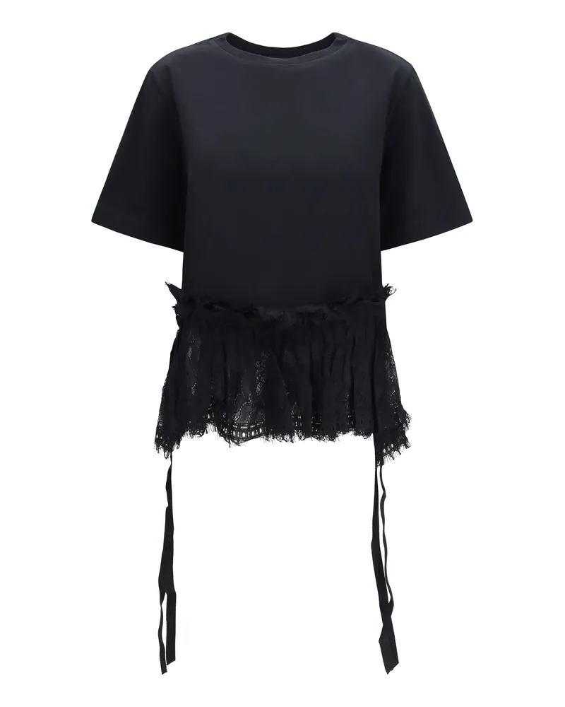 Alexander McQueen Lace Ruffle T-Shirt — Black Black