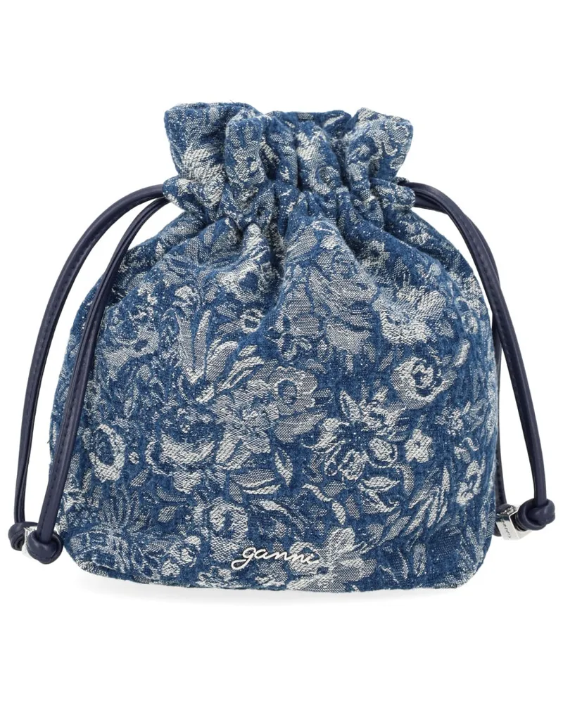 Ganni Organic Cotton Tapestry Shoulder Bag — Blue Blue