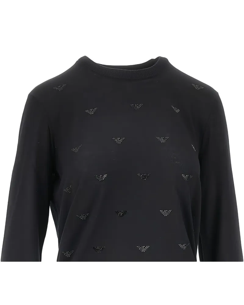 Emporio Armani Eagle Motif Crystal-Embellished Sweater — Black Black