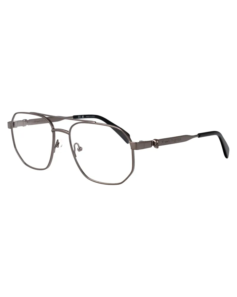 Alexander McQueen AM0459O Metal Aviator Sunglasses — Ruthenium Ruthenium