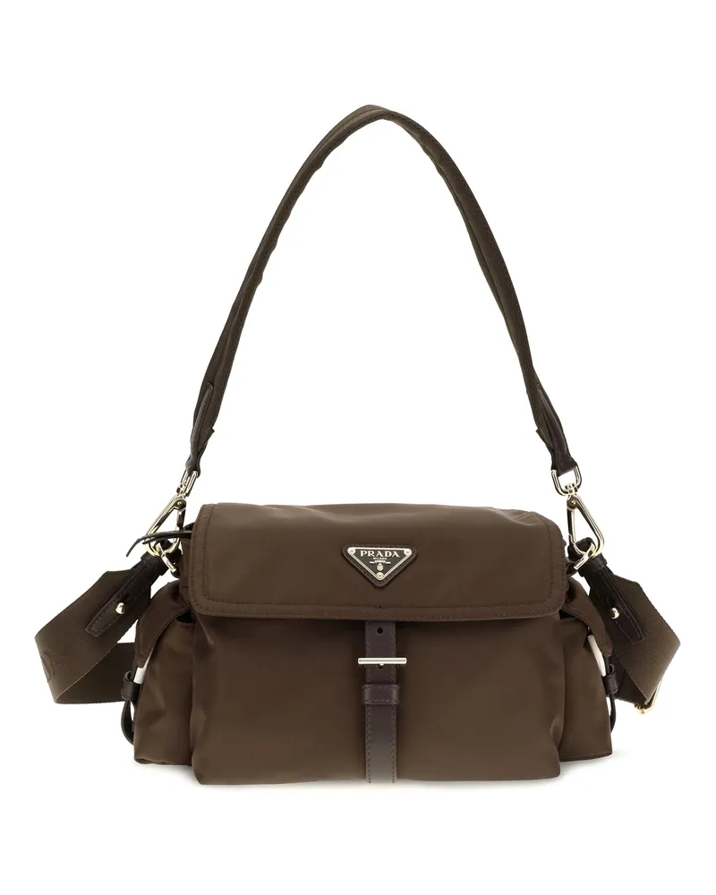 Prada Women's Shoulder Bag Pattina Burnt Recycled Polyamide Brown