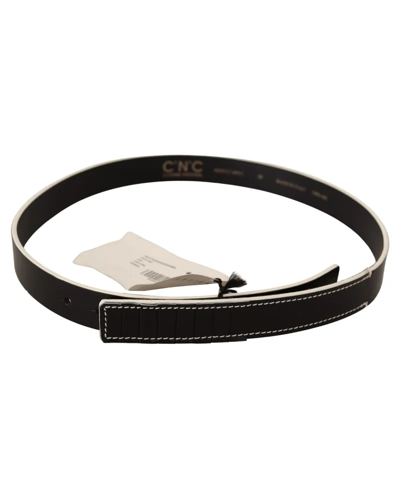 CoSTUME NATIONAL Women's Black White Leather Fashion Waist Belt Black