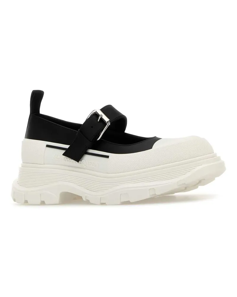 Alexander McQueen Women's Two-Tone Leather And Rubber Ballerinas Blackwhitewhitesi Shoe Textile Upper Ballerine Flat Black
