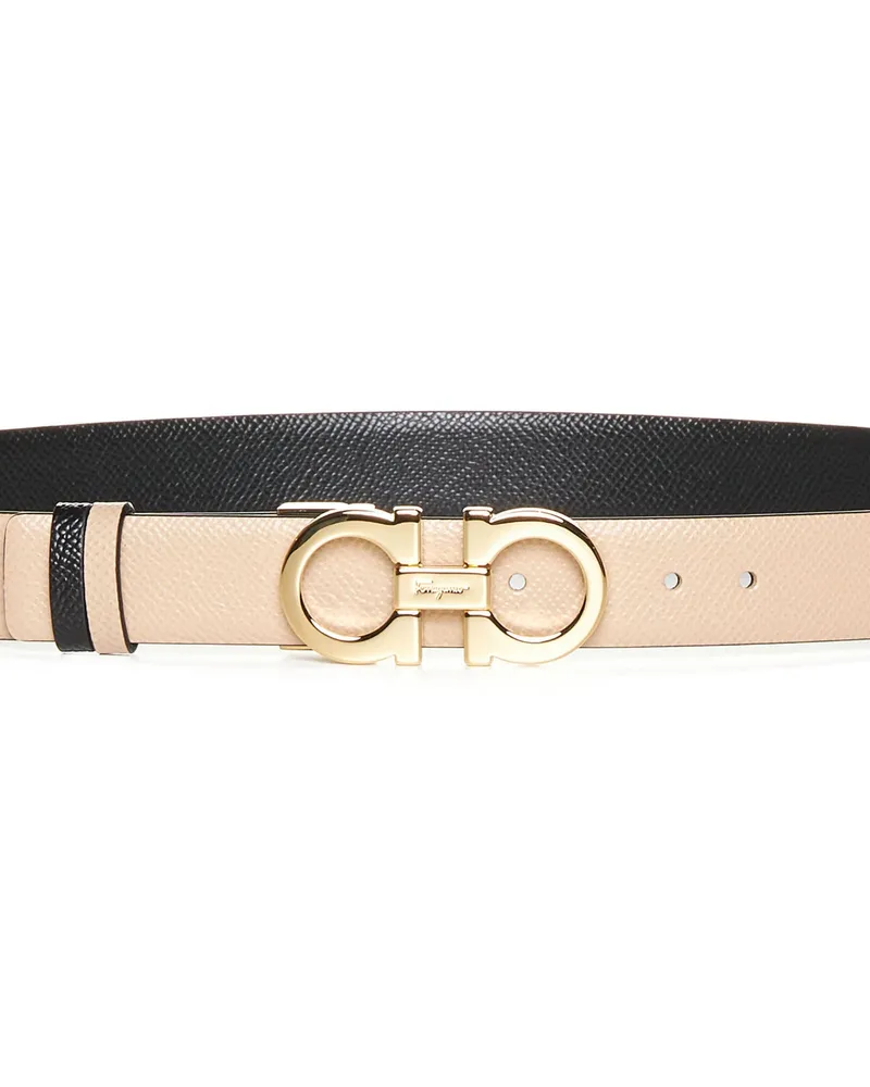 Ferragamo Reversible Leather Gancini Belt — Beige Beige