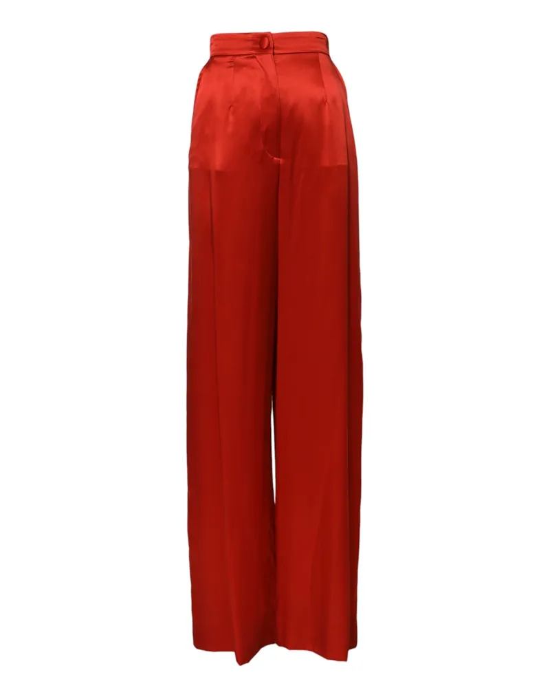 Dolce & Gabbana Women's Red Satin High Waist Wide Leg Pants Silk Red
