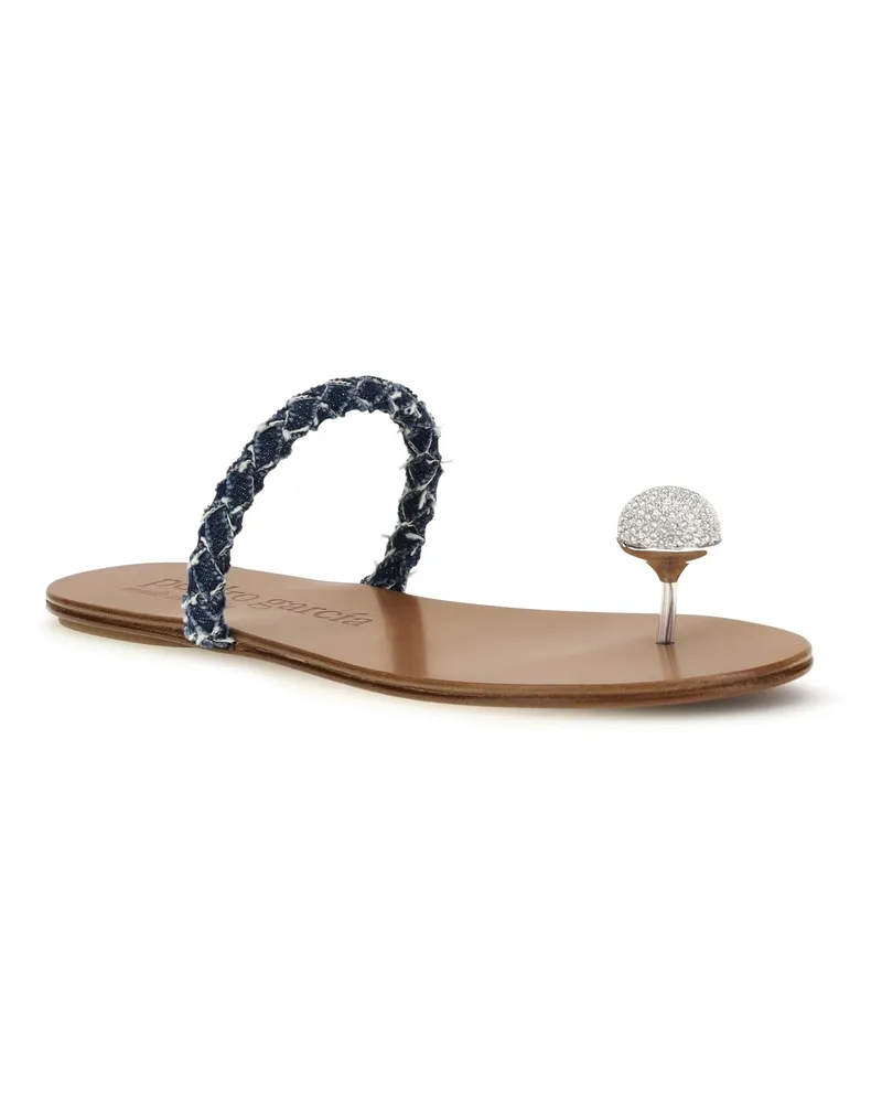 Pedro Garcia Women's Jewel-Embellished Sandals Dark Denim-Rodio Crystal Calf Leather Bos Taurus Blue
