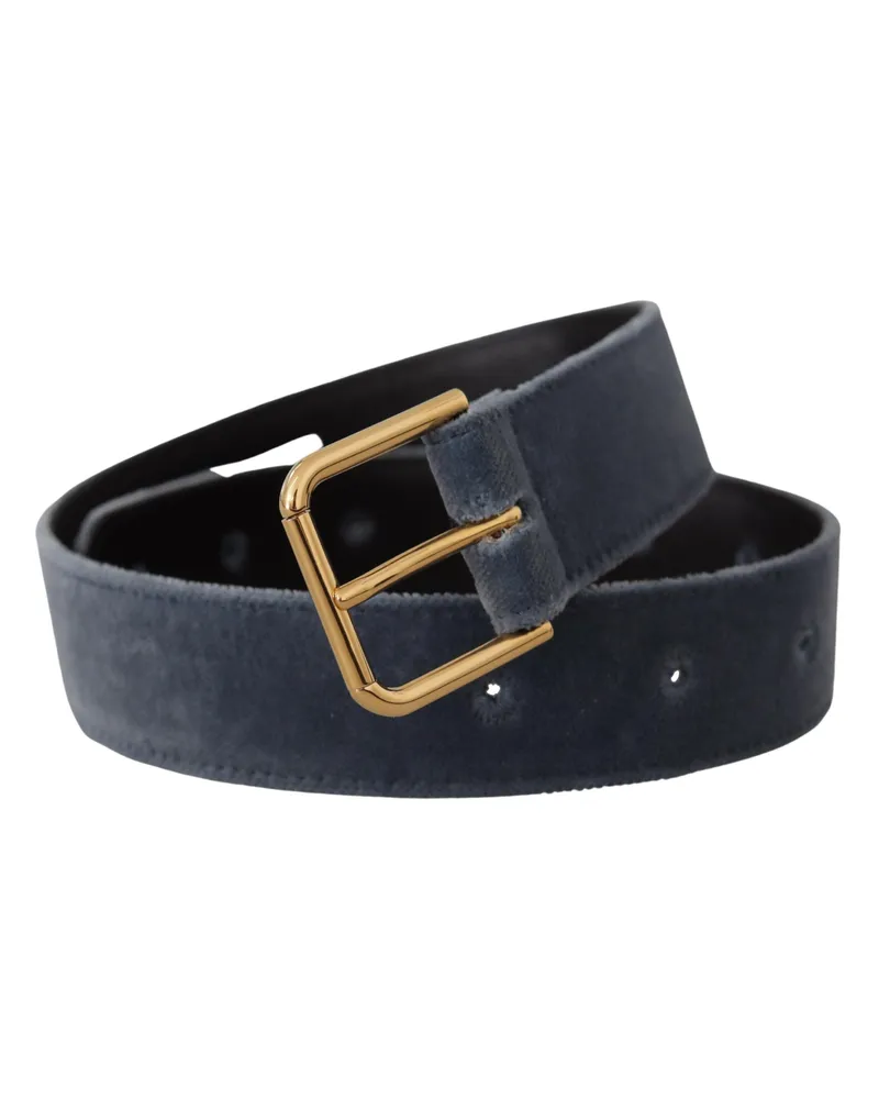 Dolce & Gabbana Women's Navy Blue Velvet Gold Metal Logo Waist Buckle Belt Navy