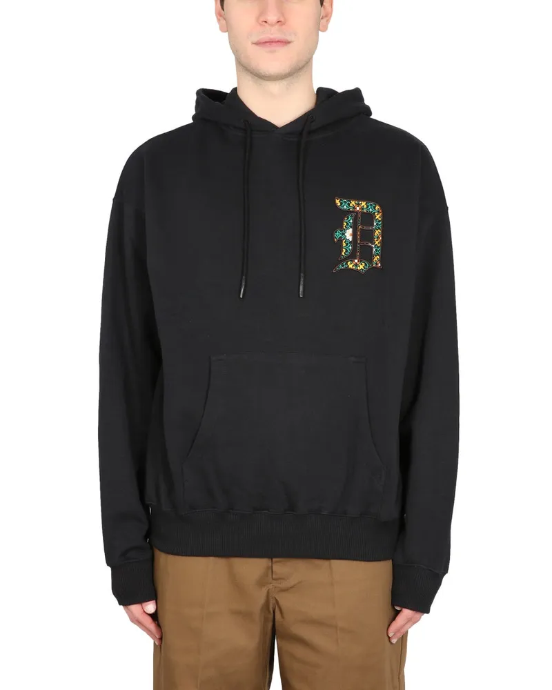 Drôle de Monsieur Logo-Embroidered Cotton Hoodie — Black Black