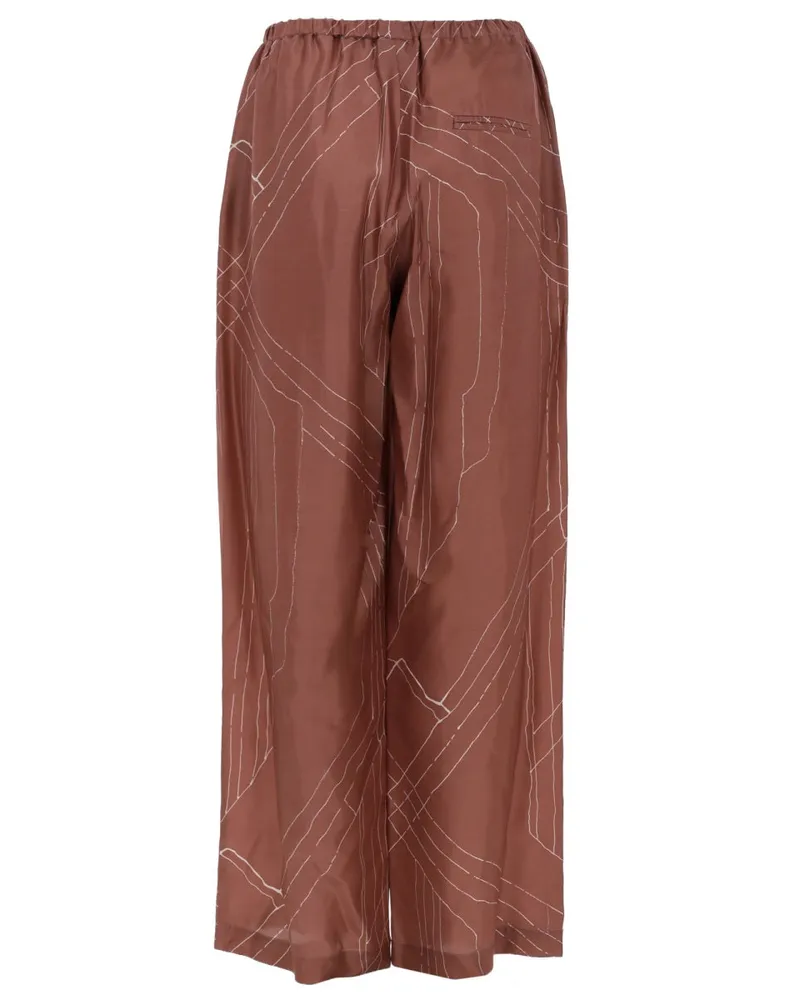 ALYSI Wide-Leg Silk Trousers — Brown Brown