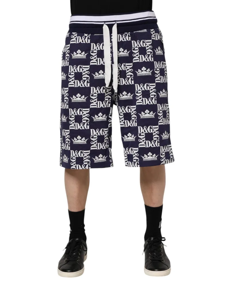 Dolce & Gabbana Blue Dg Logo Print Chino Men Bermuda Shorts Navy Cotton Navy