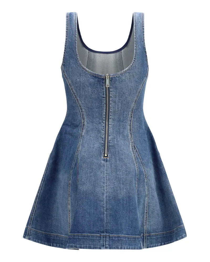 Self-Portrait Women's Denim Flared Mini Dress Blue Cotton; Elastane Blue