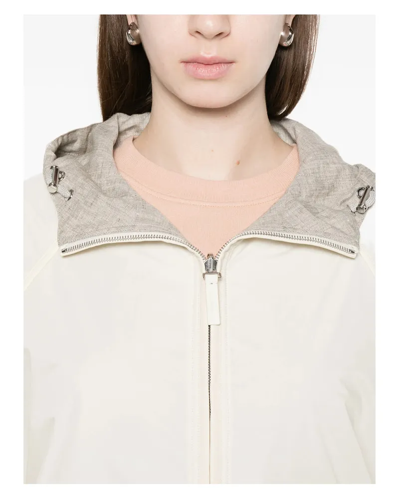 Yves Salomon Drawstring Hooded Linen Jacket — White White