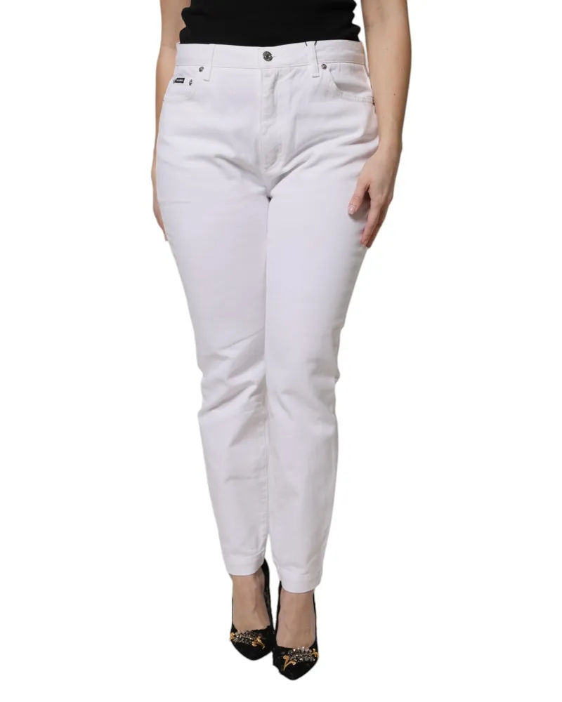 Dolce & Gabbana Women's White Cotton Mid Waist Skinny Denim Jeans Elastane Clothing White