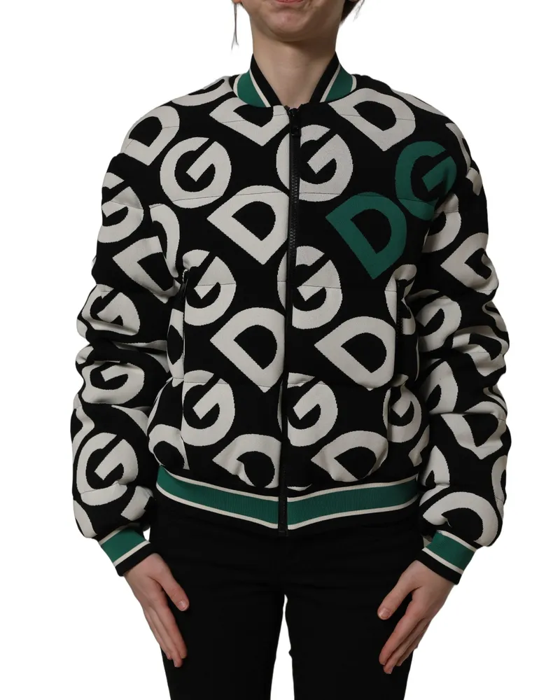 Dolce & Gabbana Women's Multicolor Logo Full Zip Bomber Jacket Polyester Viscose Clothing Multicolor