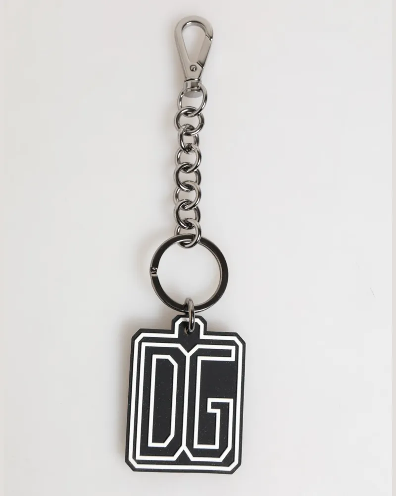 Dolce & Gabbana Black White Dg Rubber Logo Silver Men Keychain Keyring And Accessory Black
