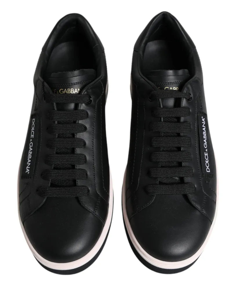 Dolce & Gabbana Black Leather Low Top Men Sneakers Shoes And White Black