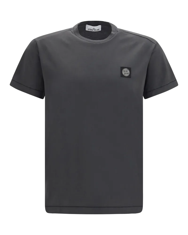 Stone Island Men's T-Shirt With Logo Patch Lead Grey Cotton T-Shirts And Polos Gray