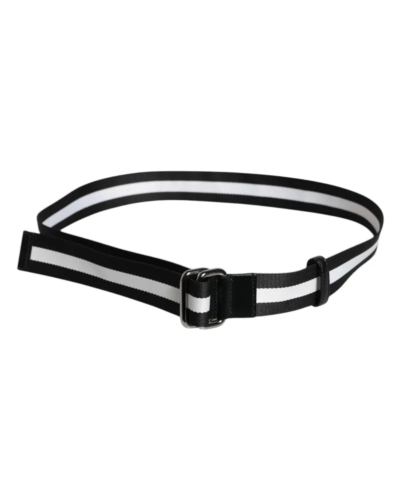 Dolce & Gabbana Men's Black Yellow Logo Striped Metal Buckle Belt Nylon Black