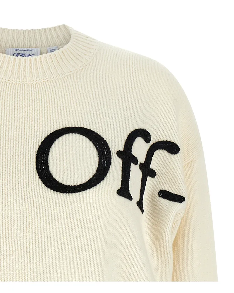 OFF-WHITE Logo-Embroidered Wool Blend Sweater — Cream Cream