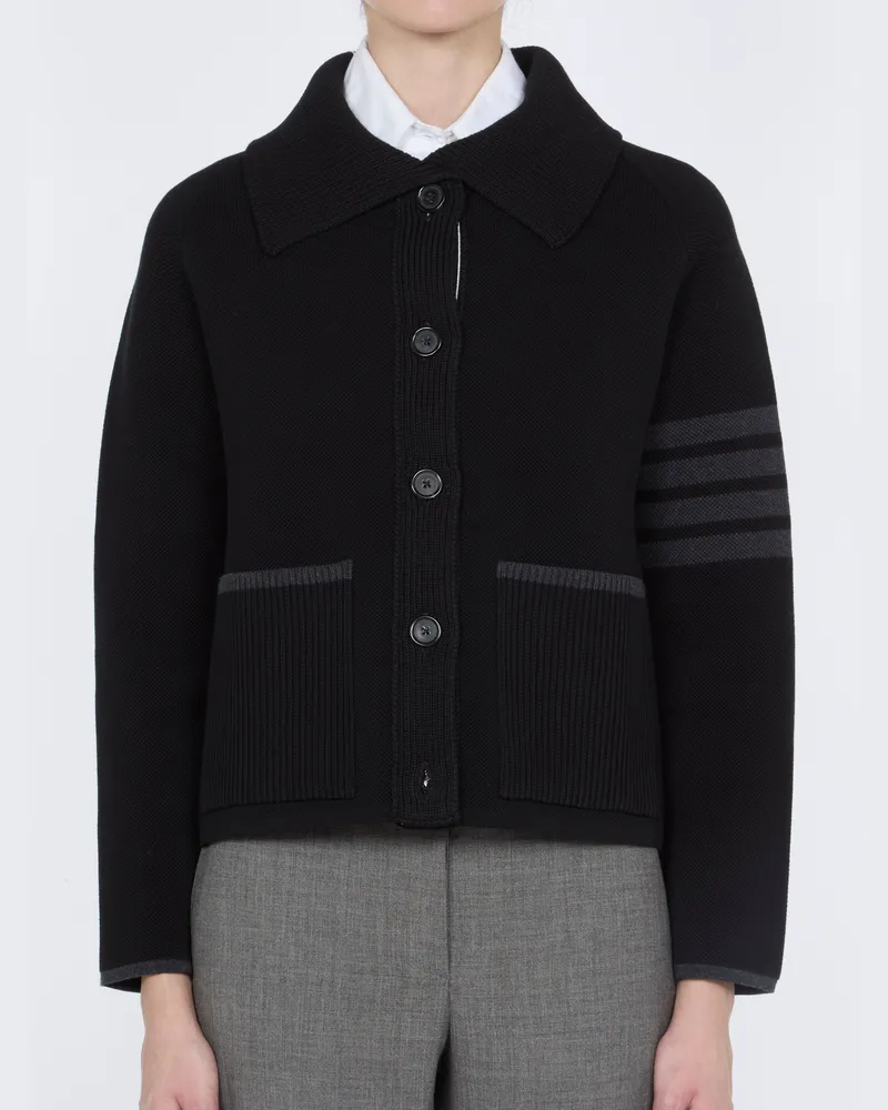 Thom Browne 4-Bar Striped Double-Knit Cotton Wool Jacket — Black Black