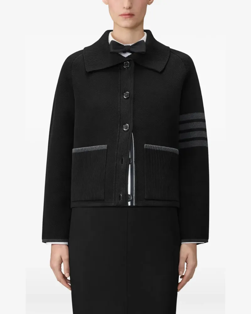 Thom Browne Women's Veste Polo Col Double Piqûre En Coton Et Laine Mérinos À Rayures 4 Barres Black Jacket Black