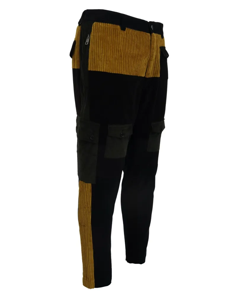 Dolce & Gabbana Black Yellow Cotton Men Pants Black