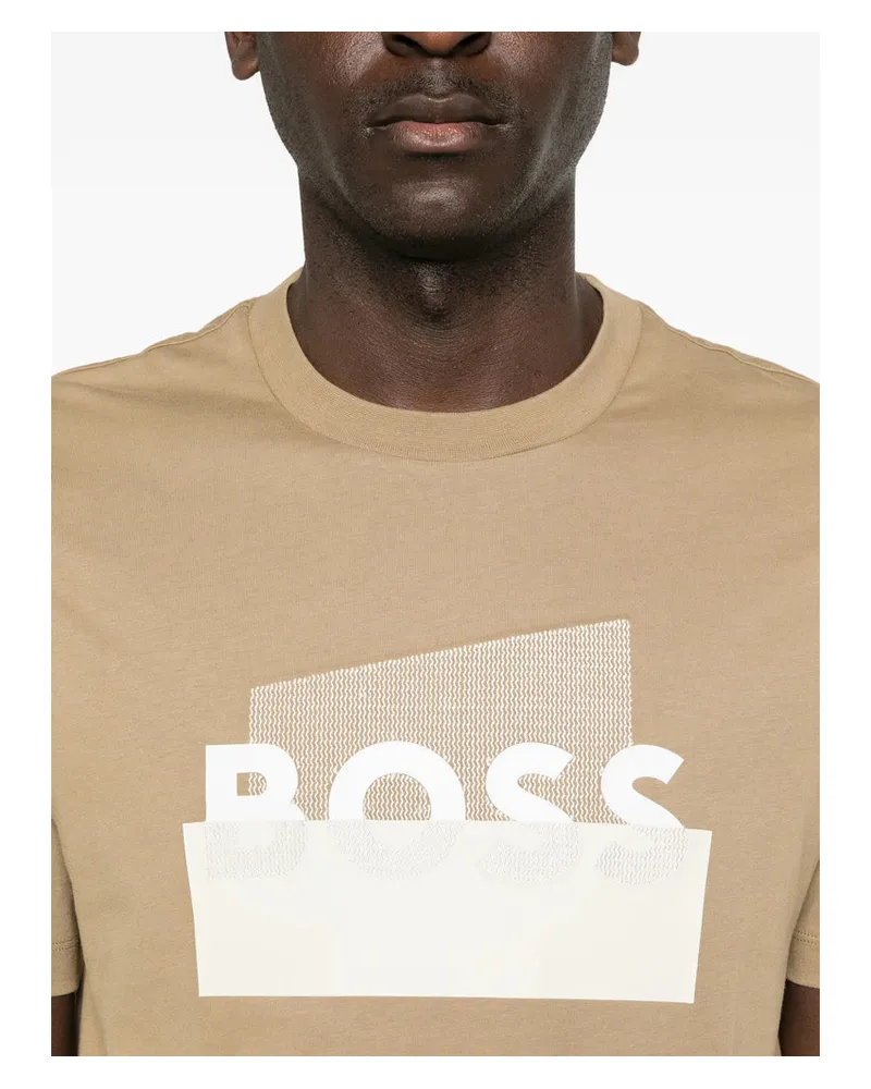 HUGO BOSS Logo-Print Cotton T-Shirt — Beige Beige
