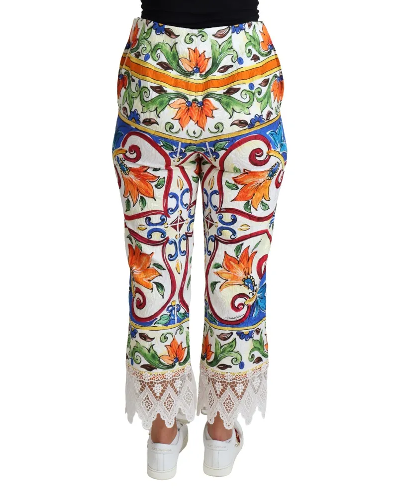Dolce & Gabbana Women Multicolor Majolica Print Trouser Cotton Pants Silk Rayon Polyester Multicolor