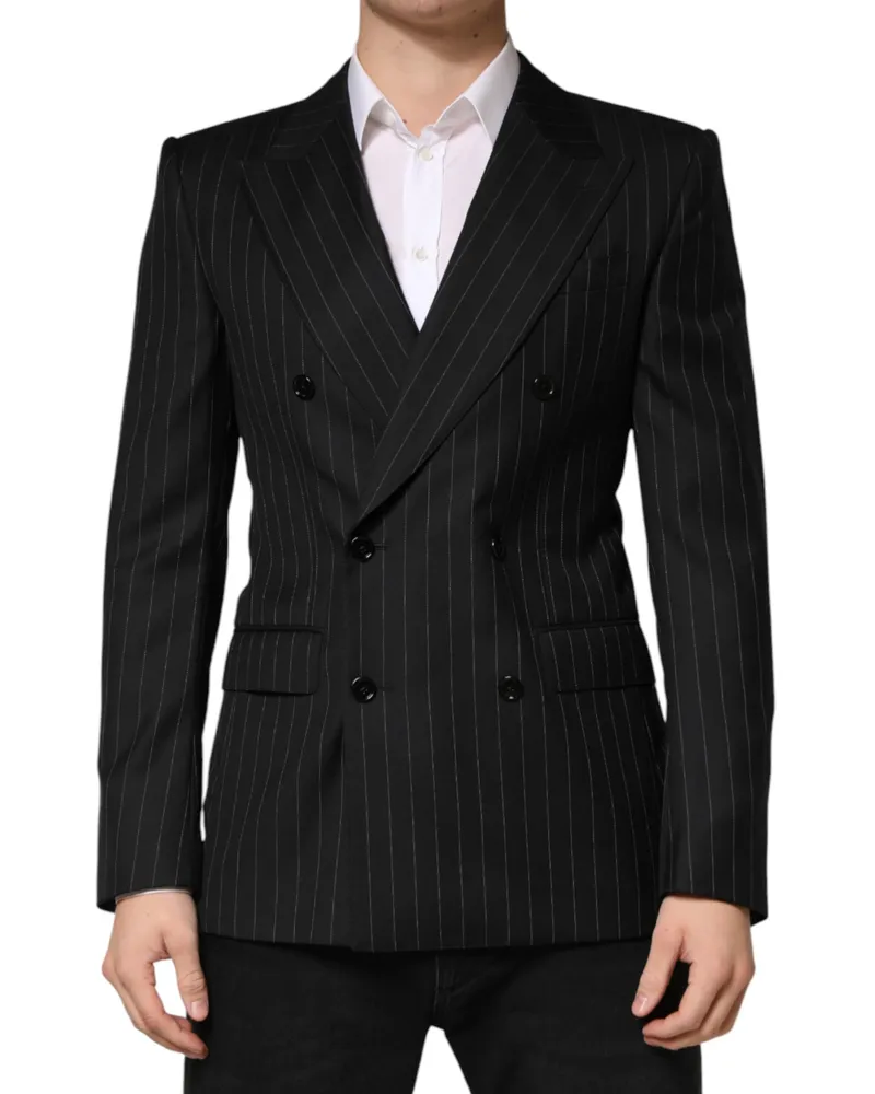 Dolce & Gabbana Men's Black Stripes Double Breasted 2button Blazer Virgin Wool Clothing Black