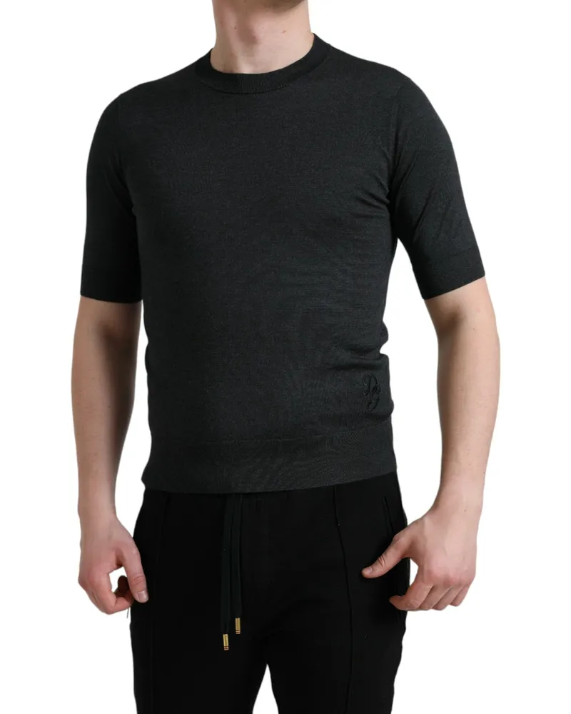 Dolce & Gabbana Men's Dark Gray Crew Neck Short Sleeves T-Shirt Silk Gray