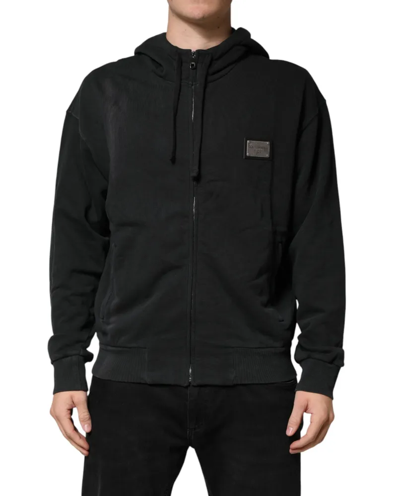 Dolce & Gabbana Black Full Zip Hooded Men Sweatshirt Sweater Clothing Black