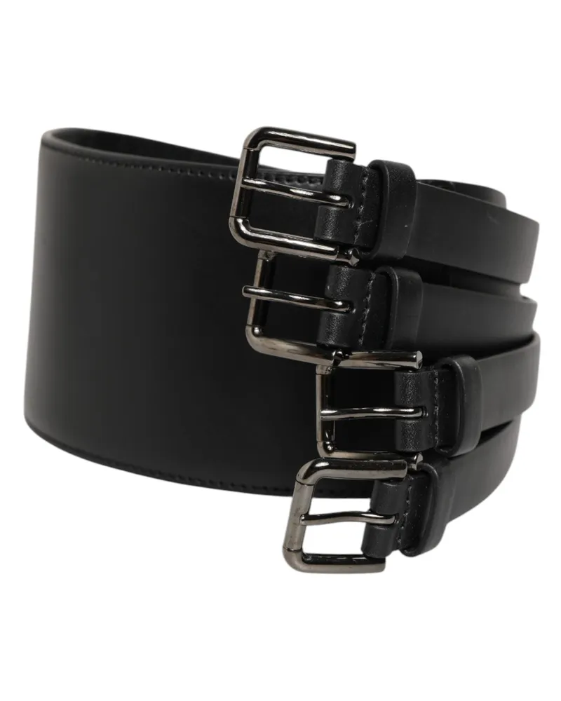 Dolce & Gabbana Men's Black Leather 4-Strap Metal Multi-Buckle Belt 100lf Black
