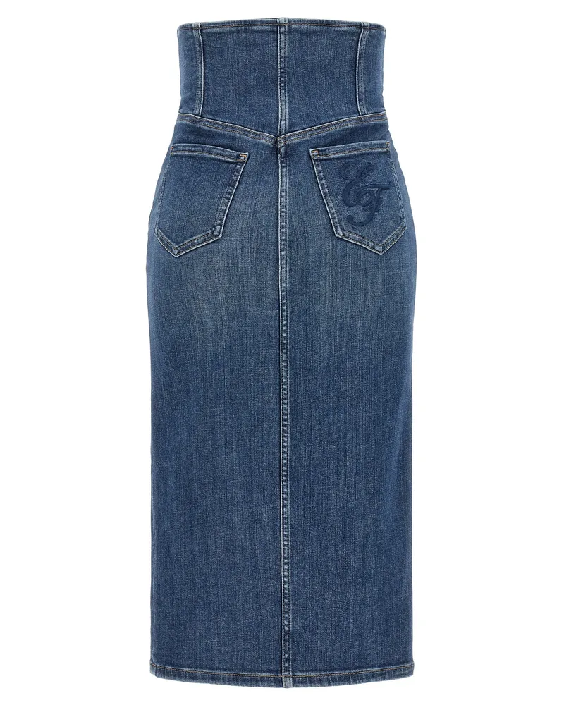 Elisabetta Franchi Corset-Style Zip-Front Denim Skirt — Blue Blue