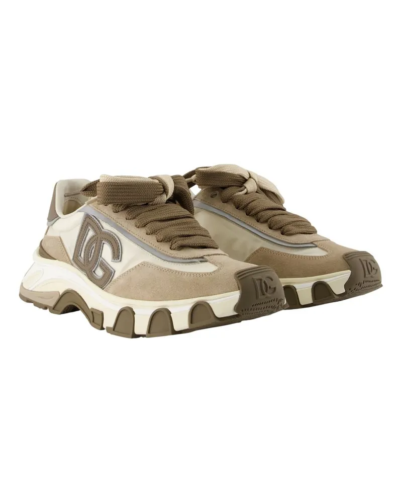 Dolce & Gabbana Women's Bassa Rete Trainers - Dolce Leather Multi Calfskin Shoes Sneakers Beige