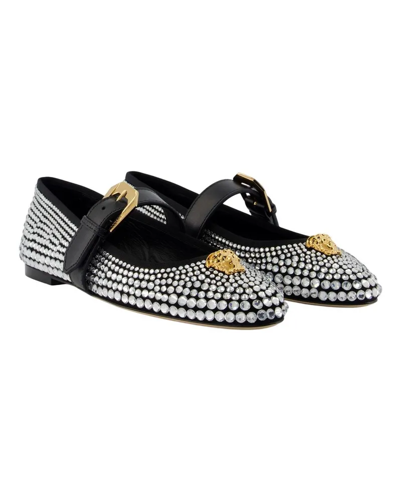 Versace Women's Ballerina Flats -  Leather Black Calfskin Shoes Flat-Shoes Black