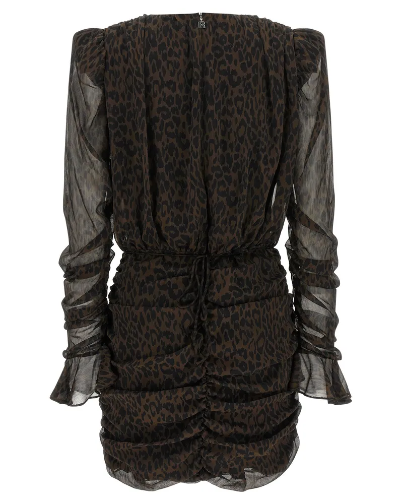 ROTATE Birger Christensen Leopard-Print Ruched Dress — Black Black