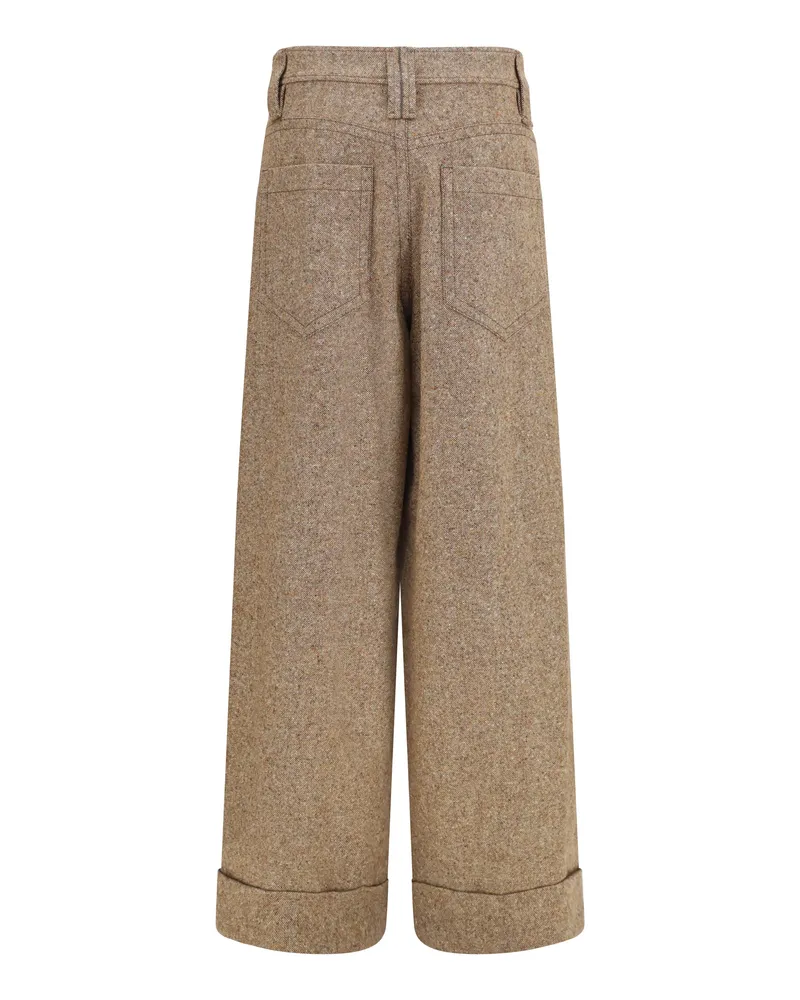 Brunello Cucinelli Women's Tailored Wool-Blend Pants Olio Trousers Beige