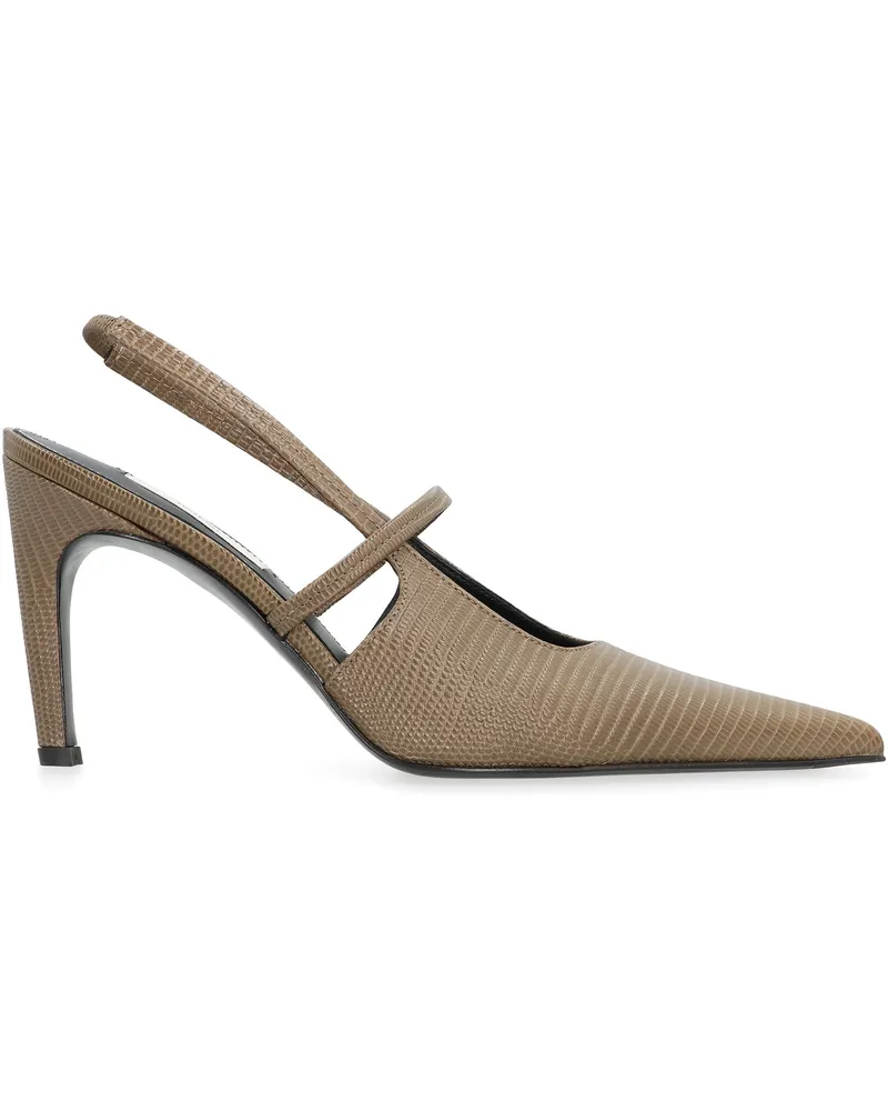 Totême Women's Slingbacks Embossed Leather Khaki Calf Shoe Khaki