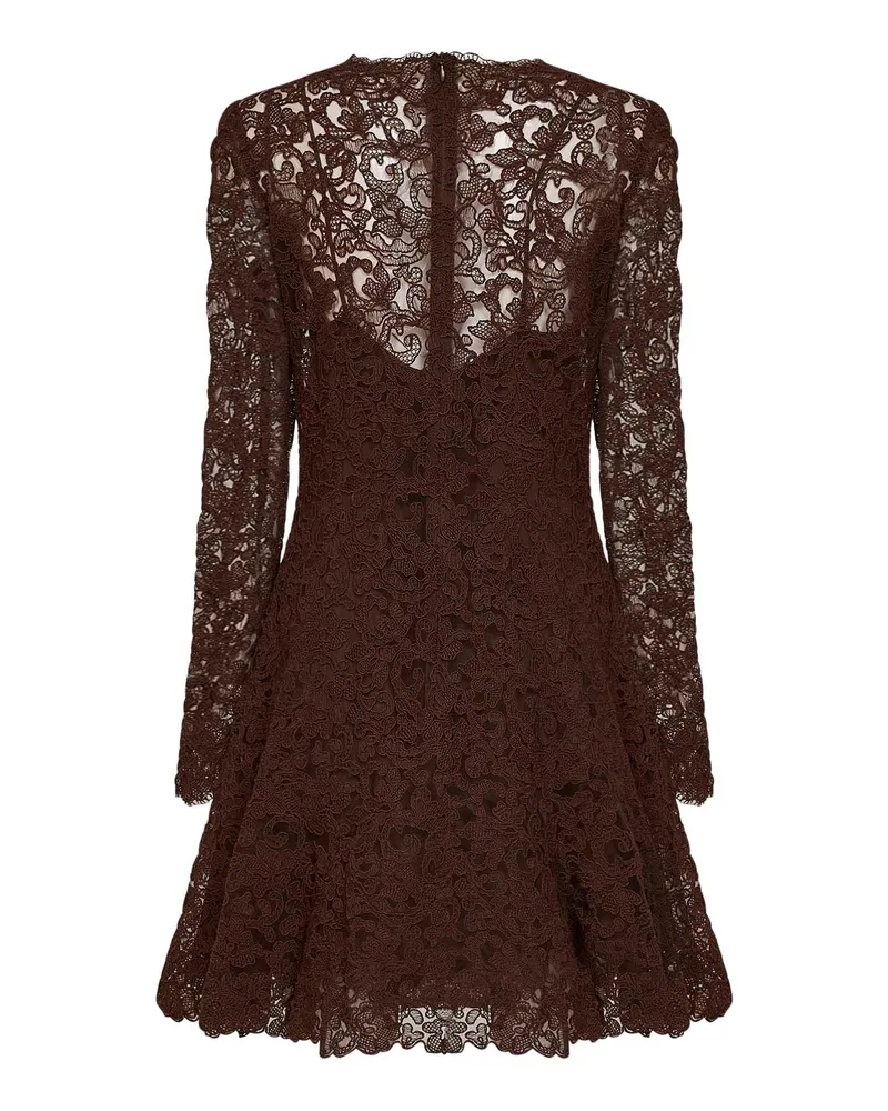 Ermanno Scervino Women's Mini Dress Rebrodé Lace Brown Polyester Brown