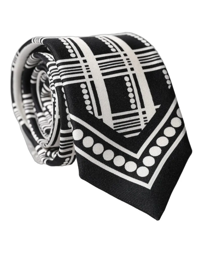 Dolce & Gabbana Black White Abstract Silk Adjustable Men Tied Necktie Tie And Black