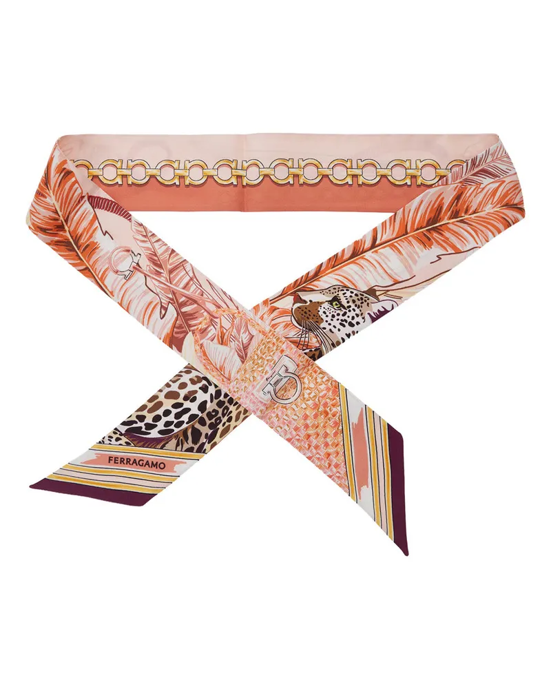 Ferragamo Leopard Floral Print Silk Scarf — Multicolor Multicolor
