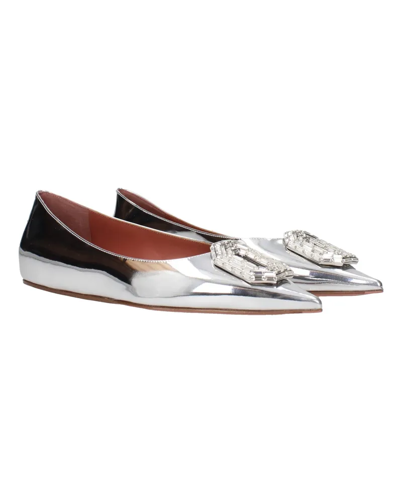 Amina Muaddi Women's Gray Leather Ballet Flats Silver