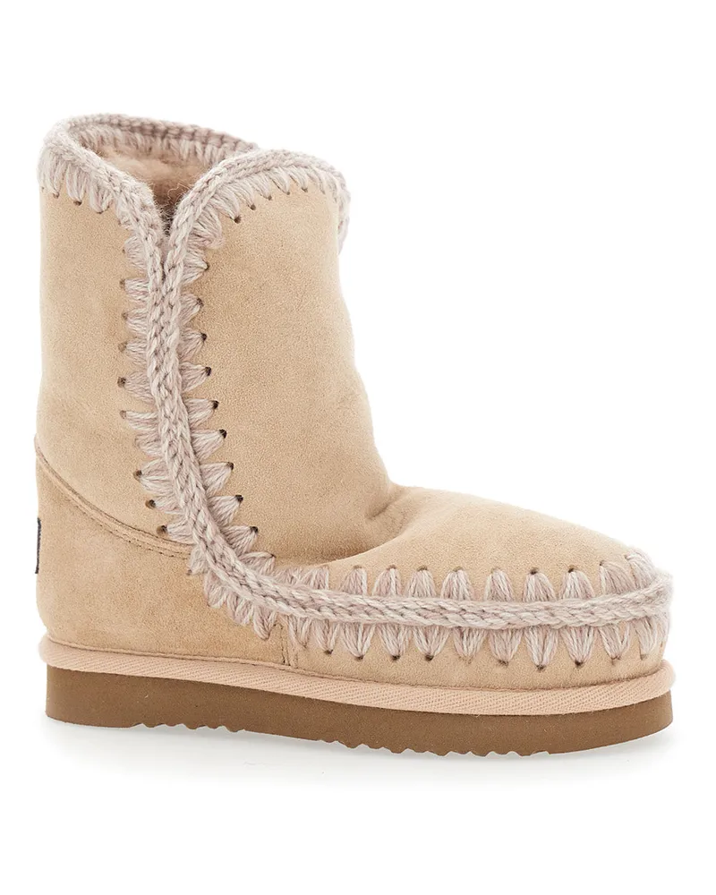Mou Girls' Pink Ankle Boots Patent Suede Sheep Beige